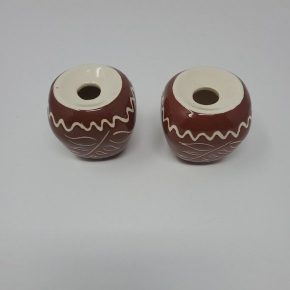 Vintage 1950s Ceramics by Hoffman Salt Pepper Shakers Tiki No 7 Sprig of Leaf - Picture 5 of 5